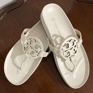 Tory Burch Miller cloud cream/white thong sandals.